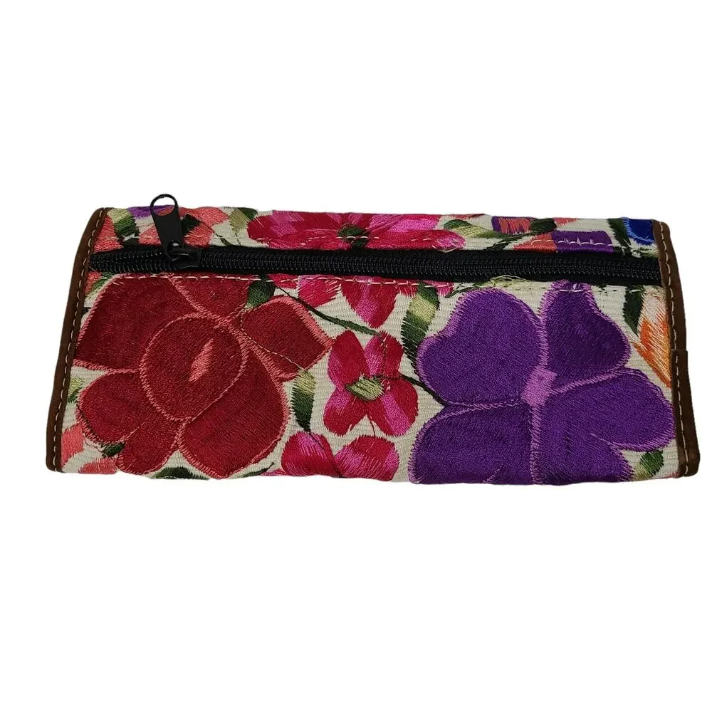 Bohemian Floral Embroidered‎ Women's Trifold Wallet Made in Guatemala Colorful